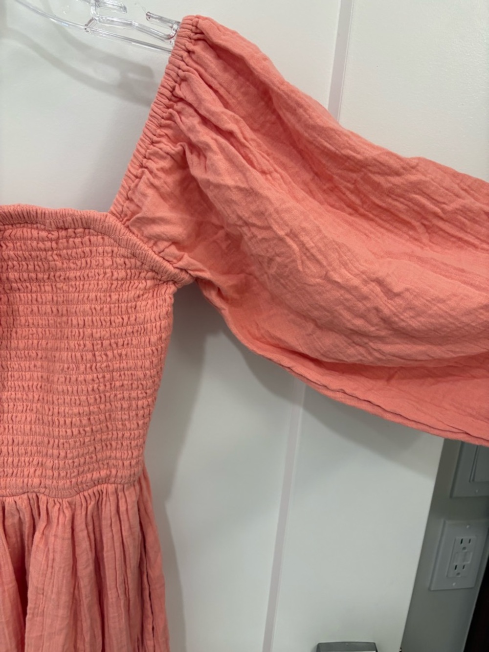Quince 100% Organic Cotton Coral Gauze Smocked Square Neck Midi Dress Size XS - Picture 6 of 13